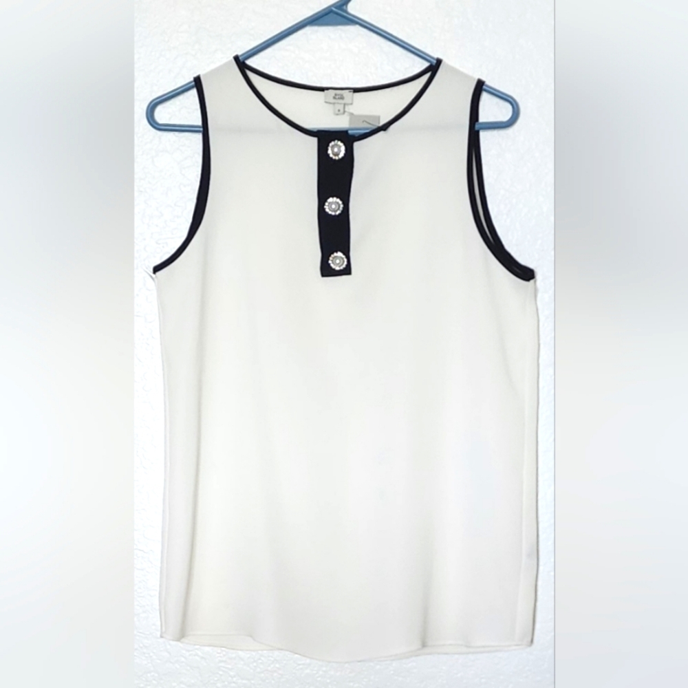 River Island Women's White w/ Black Edging Cami Top. Size US 4 UK 8